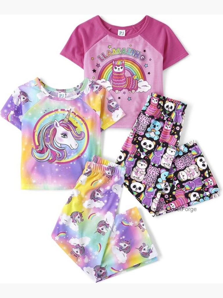 2-Piece Short Sleeve Pajama Set, Llama & Unicorn Print, Soft Jersey